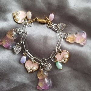 Charming Cat Charm Bracelet in Purple and Gold